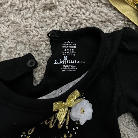 NWT Baby Starters "My First New Year!" Black & Gold Tutu Bodysuit & Headband - Picture 3 of 7
